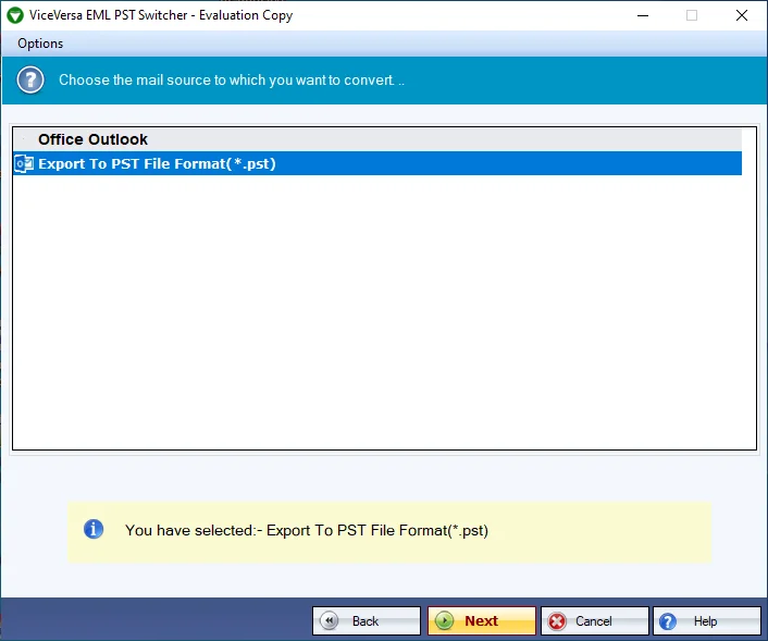 Choose the destination email format in ViceVersa