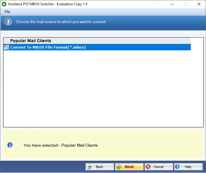 Select MBOX or PST as the output format