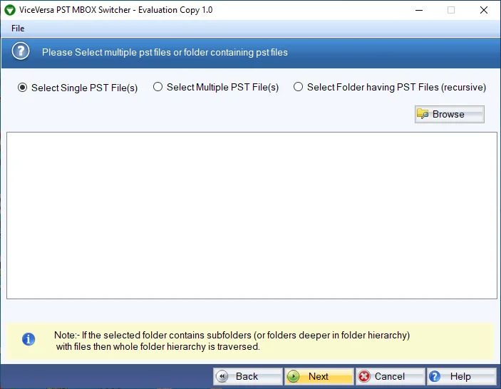 Add files in ViceVersa PST MBOX converter